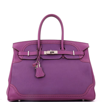 Hermes Birkin Ghillies Bag Purple Togo and Swift with Palladium Hardware 35