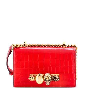 Alexander McQueen Jewelled Flap Satchel Crocodile Embossed Leather Mini