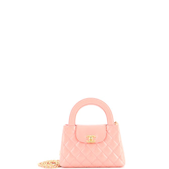 Chanel Kelly Top Handle Shopping Bag Quilted Shiny Aged Calfskin Mini