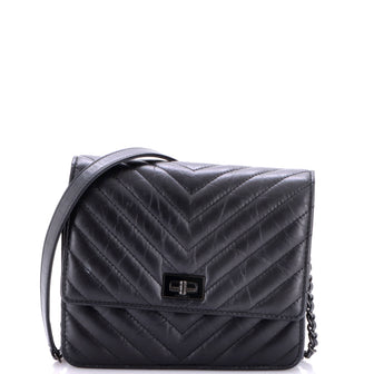 Chanel So Black Reissue 2.55 Square Wallet on Chain Chevron Aged Calfskin
