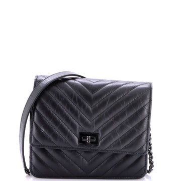 Chanel So Black Reissue 2.55 Square Wallet on Chain Chevron Aged Calfskin