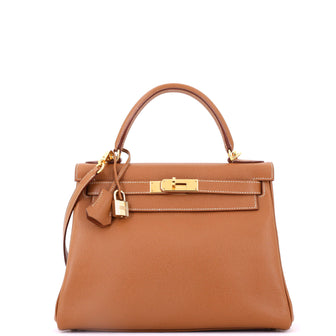 Hermes Kelly Handbag Brown Courchevel with Gold Hardware 28