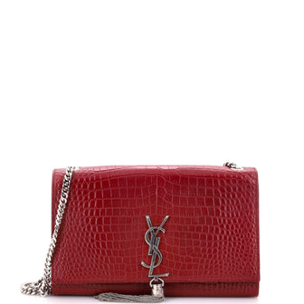 Saint Laurent Classic Monogram Tassel Crossbody Bag Crocodile Embossed Leather Medium