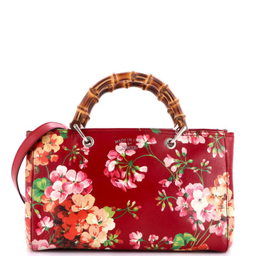 Gucci Bamboo Shopper Tote Blooms Print Leather Medium