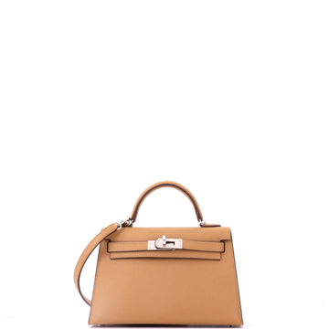 Hermes Kelly Mini II Bag Brown Epsom with Palladium Hardware 20