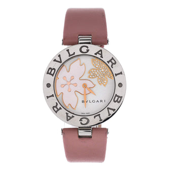 Bvlgari B.Zero1 Flower Motif Quartz Watch Stainless Steel and Leather with Diamond Dial and Mother of Pearl 35