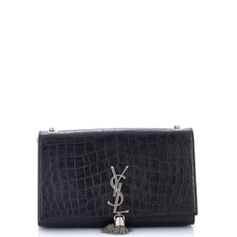 Saint Laurent Classic Monogram Tassel Crossbody Bag Crocodile Embossed Leather Medium