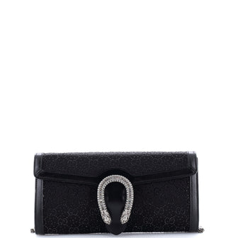 Gucci Dionysus Chain Clutch Crystal Embellished GG Satin Long