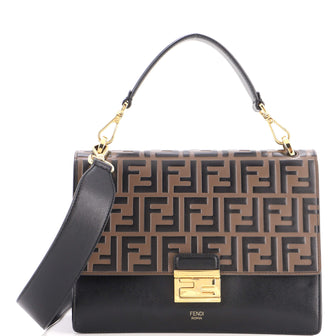 Fendi Kan U Shoulder Bag Zucca Embossed Leather Medium