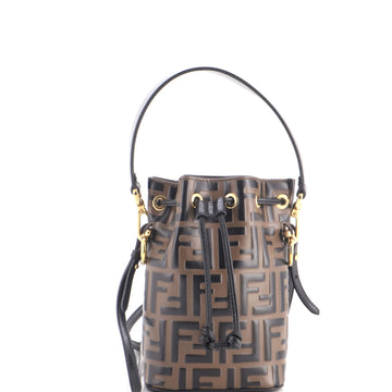 Fendi Mon Tresor Bucket Bag Zucca Embossed Leather Mini