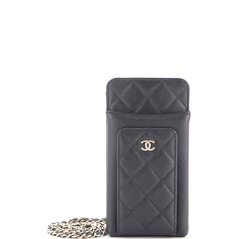 Chanel O Phone Holder Crossbody Bag Quilted Caviar