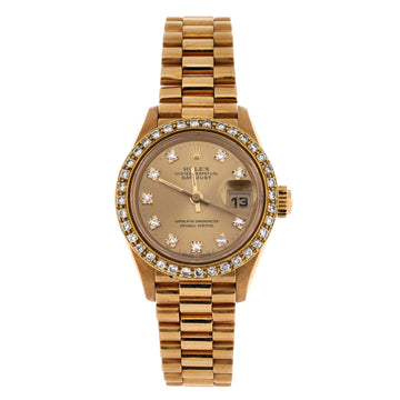 Rolex Oyster Perpetual President Datejust Automatic Watch Yellow Gold with Diamond Bezel and Markers 26