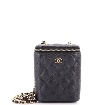 Chanel Vertical Classic Vanity Case with Chain Quilted Caviar Small