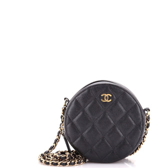 Chanel Round Clutch with Chain Quilted Caviar Mini