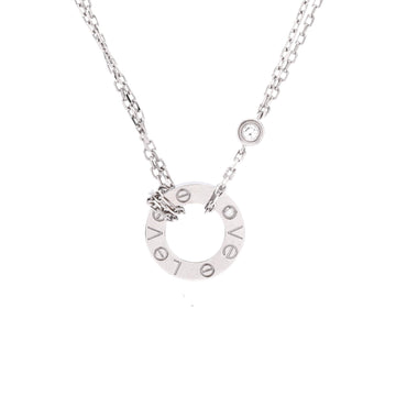 Cartier 2 Diamonds Love Pendant Necklace 18K White Gold with Diamonds