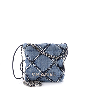 Chanel 22 Chain Hobo Quilted Stitched Denim Mini