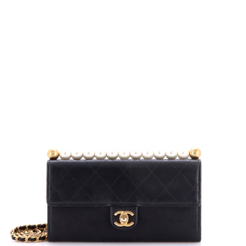 Chanel Chic Pearls Clutch with Chain Quilted Goatskin