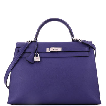 Hermes Kelly Handbag Blue Epsom with Palladium Hardware 35