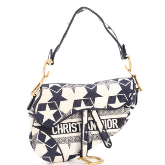 Christian Dior Saddle Bag Logo Embroidered Canvas Medium