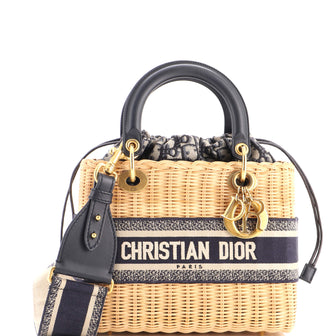 Christian Dior Lady Dior Bag Wicker and Oblique Canvas Medium
