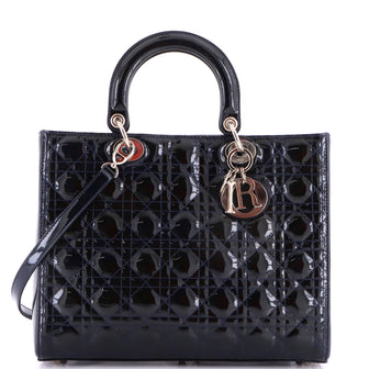 Christian Dior Lady Dior Bag Cannage Quilt Patent Large