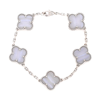 Van Cleef & Arpels Vintage Alhambra 5 Motifs Bracelet 18K White Gold and Chalcedony