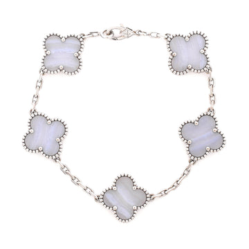 Van Cleef & Arpels Vintage Alhambra 5 Motifs Bracelet 18K White Gold and Chalcedony
