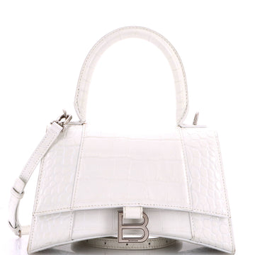 Balenciaga Hourglass Top Handle Bag Crocodile Embossed Leather Small