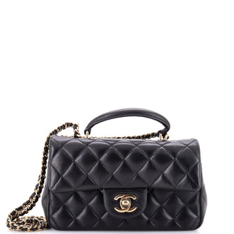 Chanel Classic Single Flap Top Handle Bag Quilted Lambskin Mini