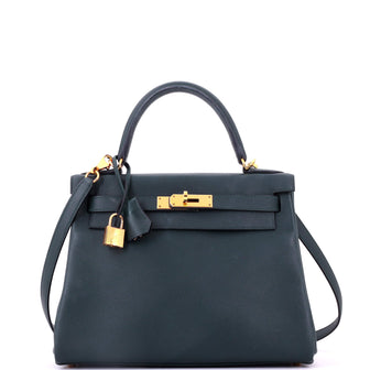 Hermes Kelly Handbag Green Evercolor with Gold Hardware 28