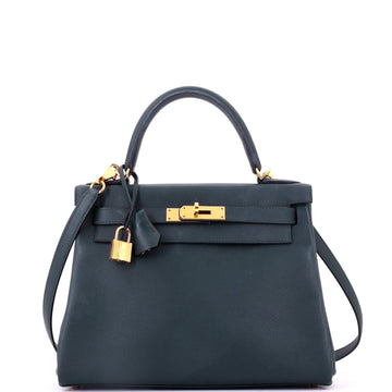 Hermes Kelly Handbag Green Evercolor with Gold Hardware 28