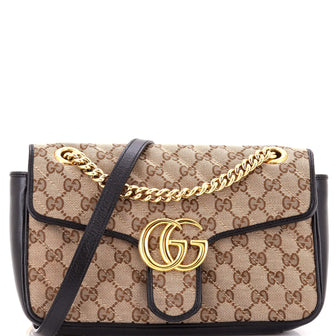 Gucci GG Marmont Flap Bag Diagonal Quilted GG Canvas with Leather Small
