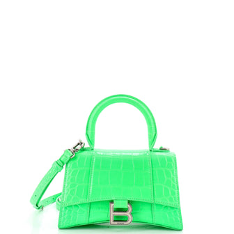 Balenciaga Hourglass Top Handle Bag Crocodile Embossed Leather XS