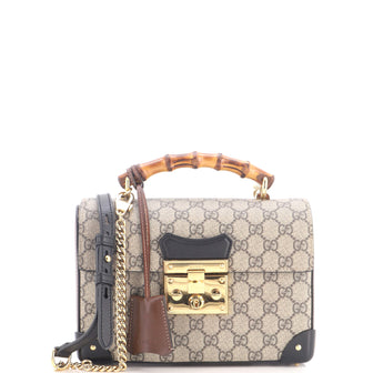 Gucci Padlock Bamboo Shoulder Bag GG Coated Canvas Small