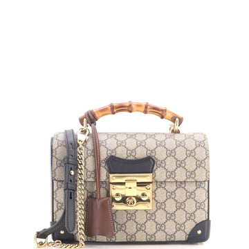 Gucci Padlock Bamboo Shoulder Bag GG Coated Canvas Small