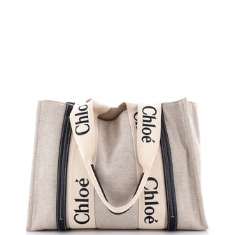 Chloe Woody Tote Canvas with Leather Medium