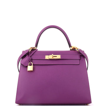 Hermes Kelly Handbag Purple Epsom with Gold Hardware 28
