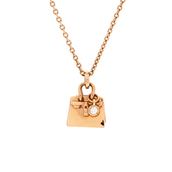 Hermes Birkin Amulette Pendant Necklace 18K Rose Gold with Diamond