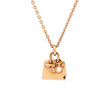 Hermes Birkin Amulette Pendant Necklace 18K Rose Gold with Diamond