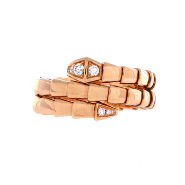 Bvlgari Serpenti Viper Two-Coil Ring 18K Rose Gold with Diamond