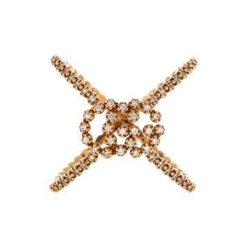 Gucci GG Running Cross Ring 18K Yellow Gold and Pave Diamonds