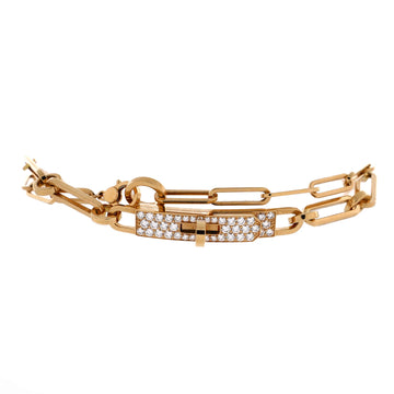 Hermes Kelly Chaine Double Tour Convertible Bracelet 18K Yellow Gold and Pave Diamonds Small