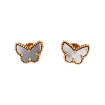 Van Cleef & Arpels Sweet Alhambra Butterfly Stud Earrings 18K Yellow Gold and Mother of Pearl