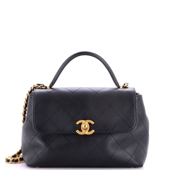 Chanel CC Top Handle Flap Bag Quilted Calfskin Large