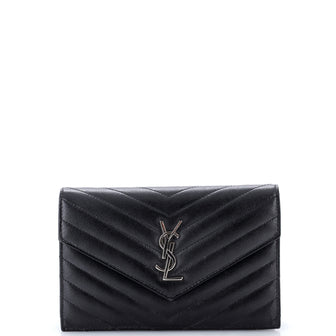 Saint Laurent Classic Monogram Wallet on Chain Matelasse Chevron Leather Small