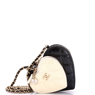 Chanel Double Heart Clutch with Chain Quilted Patent