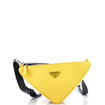 Prada Double Triangle Logo Zip Shoulder Bag Saffiano Leather and Leather