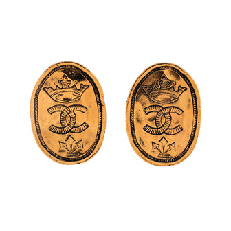Chanel Vintage CC Crown Oval Plate Clip-On Earrings Metal