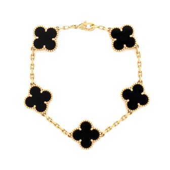 Van Cleef & Arpels Vintage Alhambra 5 Motifs Bracelet 18K Yellow Gold and Onyx