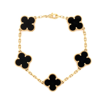 Van Cleef & Arpels Vintage Alhambra 5 Motifs Bracelet 18K Yellow Gold and Onyx